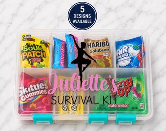 Personalized Girls Survival Kit | Dance Gift | Cheer Gift | Gymnastics Gift | Theater Gift | Custom Snack Box | Competition Gift