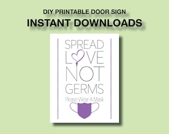 Spread Love Not Germs Sign, Party Decor (Digital Download)