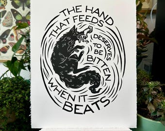 The Hand That Feeds Linocut Print