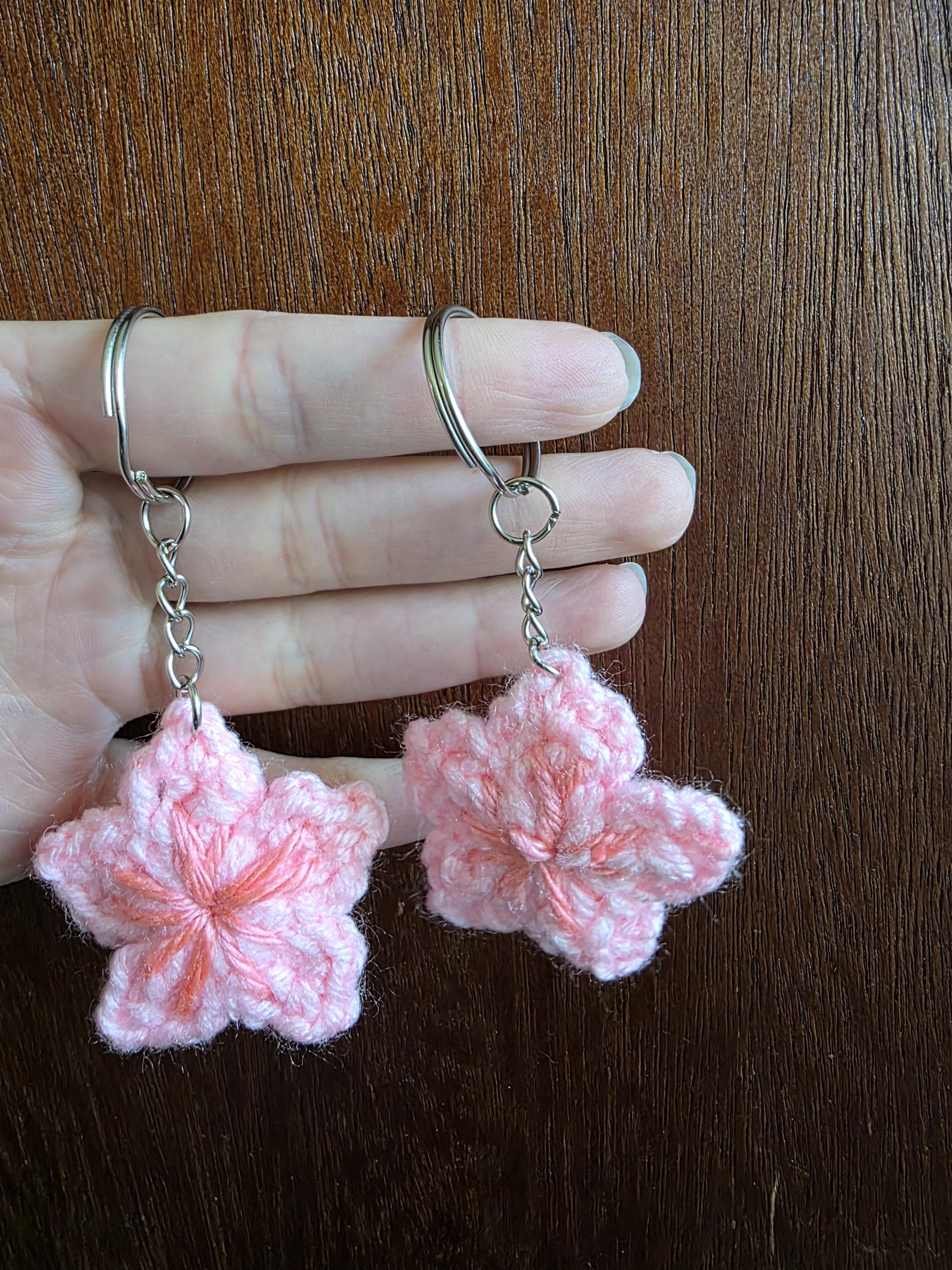 Crochet Sakura Flower Keychain – Handmade Cherry Blossom Charm for