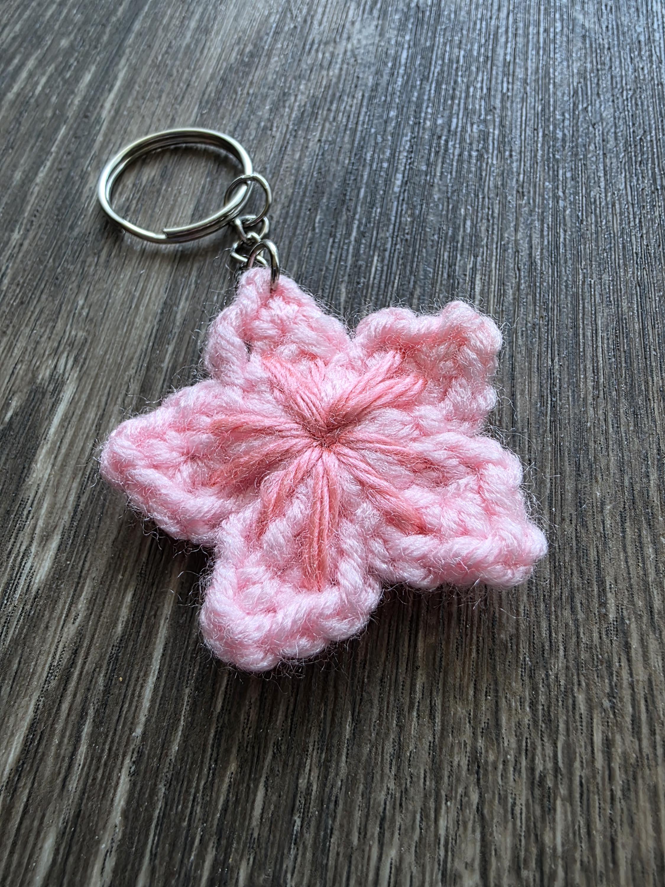 Crochet Sakura Flower Keychain – Handmade Cherry Blossom Charm for