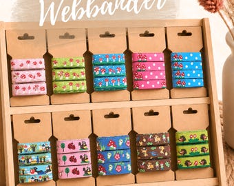 Webbänder - Stoffbänder - Waldmotive - Schültüten - Bänder zum Verzieren - Zierband - Schmuckbänder - Bänder für DIY Projekte - Blumenband
