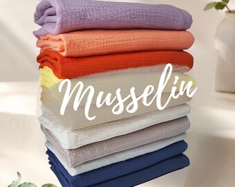 Musselin Uni - 10 Sommerfarben - 100% Baumwolle - Babydecken - Kinderstoffe - Bekleidungsstoff - Double Gauze - Baumwollstoff - DIY Stoffe
