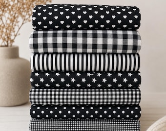 Cotton fabric - Coordinating fabric - Cotton by the meter - Polka dots - Checks - DIY projects - Children's fabric - Patterns - School cones - Creative fabric - Black