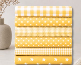 Baumwollstoff - Kombistoff - Baumwolle Meterware - Punkte - Karo - DIY Projekte - Kinderstoff - Muster - Schultüten - KreativStoff - Gelb