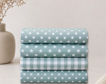 Baumwollstoff - Kombistoff - Baumwolle Meterware - Punkte - Karo - DIY Projekte - Kinderstoff - Schultüten - KreativStoff - Muster - Altgrün