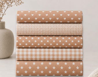 Baumwollstoff - Kombistoff - Baumwolle Meterware - Punkte - Karo - DIY Projekte - Kinderstoff - Muster - Schultüten - KreativStoff - Beige