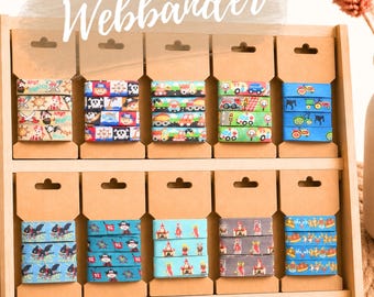 Webbänder - Stoffbänder - Jungsmotive - Schültüten - Bänder zum Verzieren - Zierband - Schmuckbänder - Bänder für DIY Projekte - Blumenband