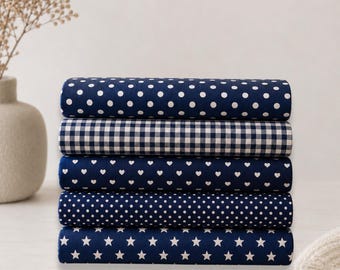 Baumwollstoff - Kombistoff - Baumwolle Meterware - Punkte - Karo - DIY Projekte - Kinderstoff - Muster - Schultüten - KreativStoff - Marine