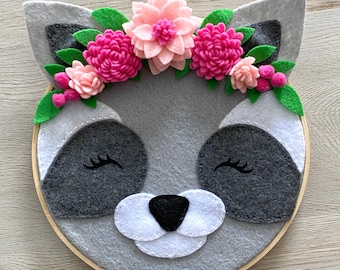 Floral Crown Raccoon // Woodland Theme // Nursery Decor // Woodland Baby Shower Gift