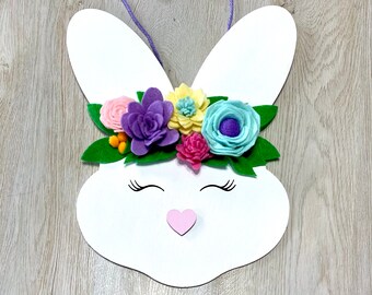 Bunny Head with Flower Crown Door Hanger // Bunny Door Hanger // Easter Door Hanger // Easter Decor