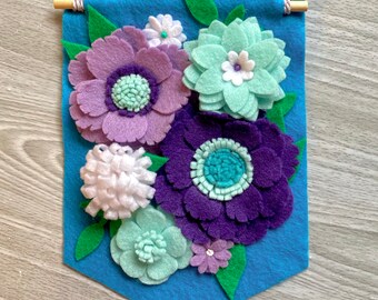 Blue and Purple Floral Mini Banner // Floral Home Decor