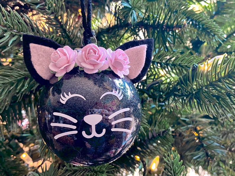 Glitter Cat Christmas Ornament // Christmas Gift for Cat Lover Black