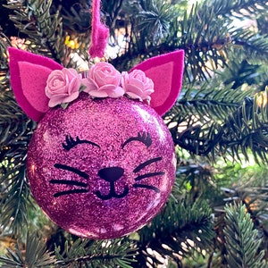 Glitter Cat Christmas Ornament // Christmas Gift for Cat Lover Pink