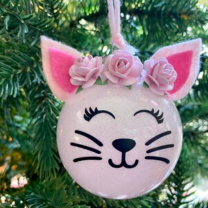 Glitter Cat Christmas Ornament // Christmas Gift for Cat Lover Light Pink