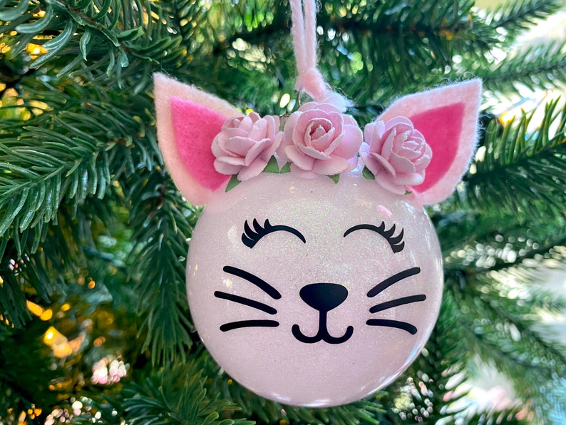 Glitter Cat Christmas Ornament // Christmas Gift for Cat Lover Light Pink