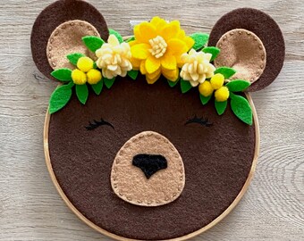 Floral Crown Bear // Woodland Theme // Nursery Decor // Woodland Baby Shower Gift