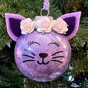 Glitter Cat Christmas Ornament // Christmas Gift for Cat Lover Lavender