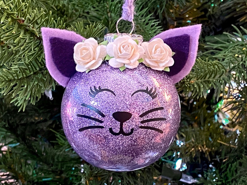 Glitter Cat Christmas Ornament // Christmas Gift for Cat Lover Lavender