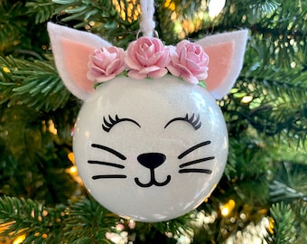 Glitter Cat Christmas Ornament // Christmas Gift for Cat Lover