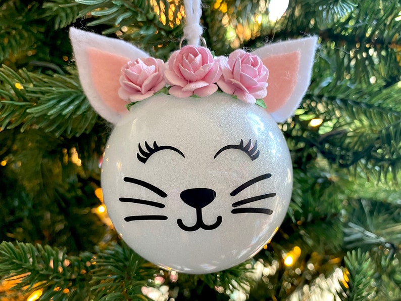 Glitter Cat Christmas Ornament // Christmas Gift for Cat Lover White