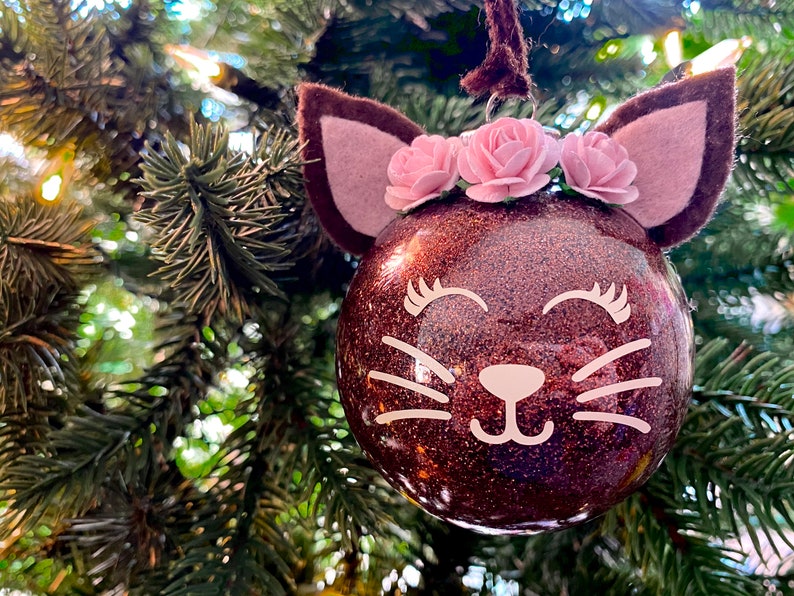 Glitter Cat Christmas Ornament // Christmas Gift for Cat Lover Brown