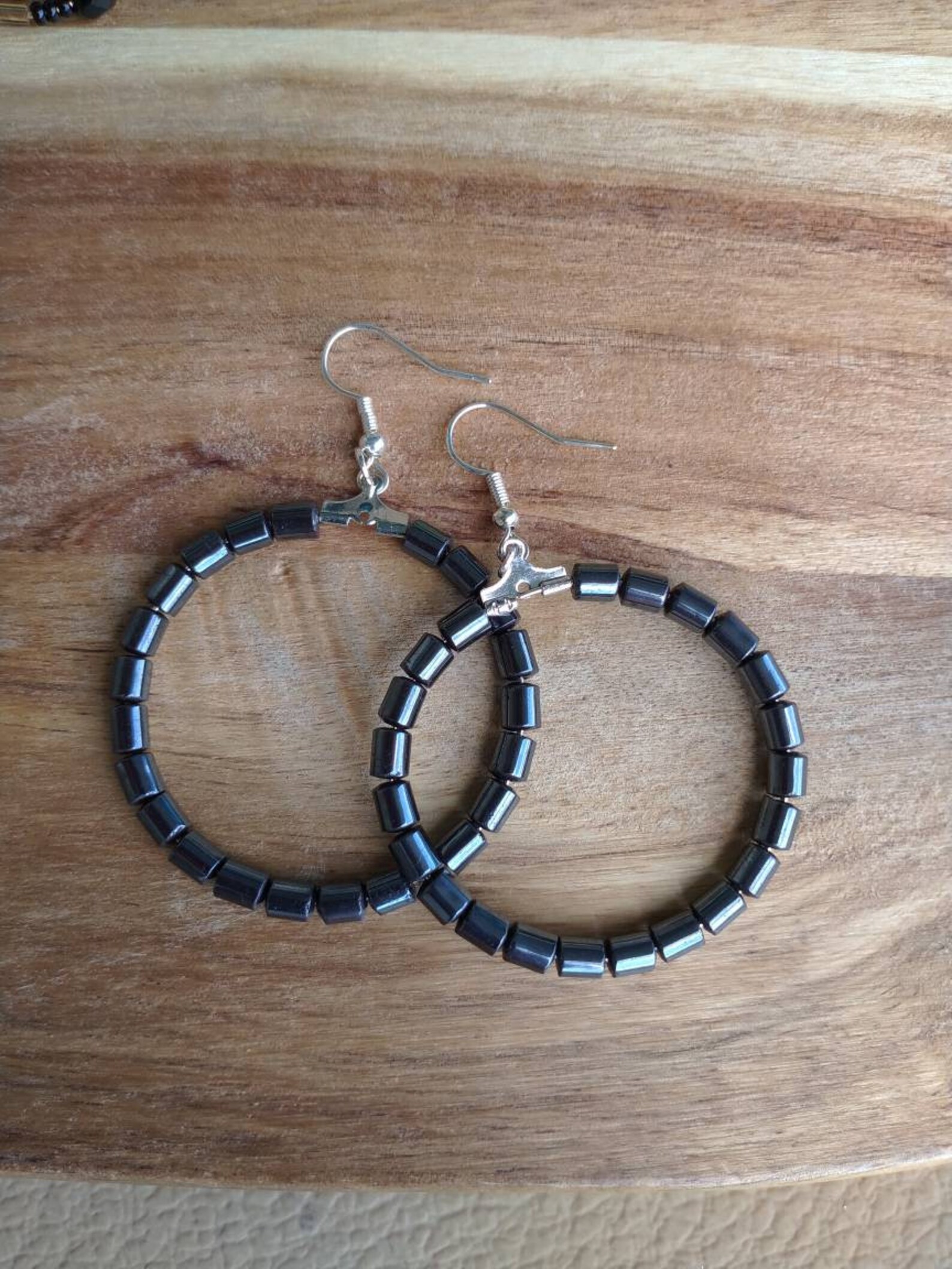 Beaded Hoops Black Etsy