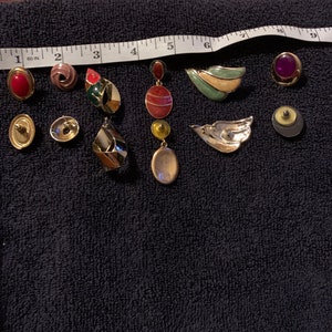 VINTAGE 80s lot of 6 enamel PIERCED earrings.  A mix of silver tone and gold tone pairs.