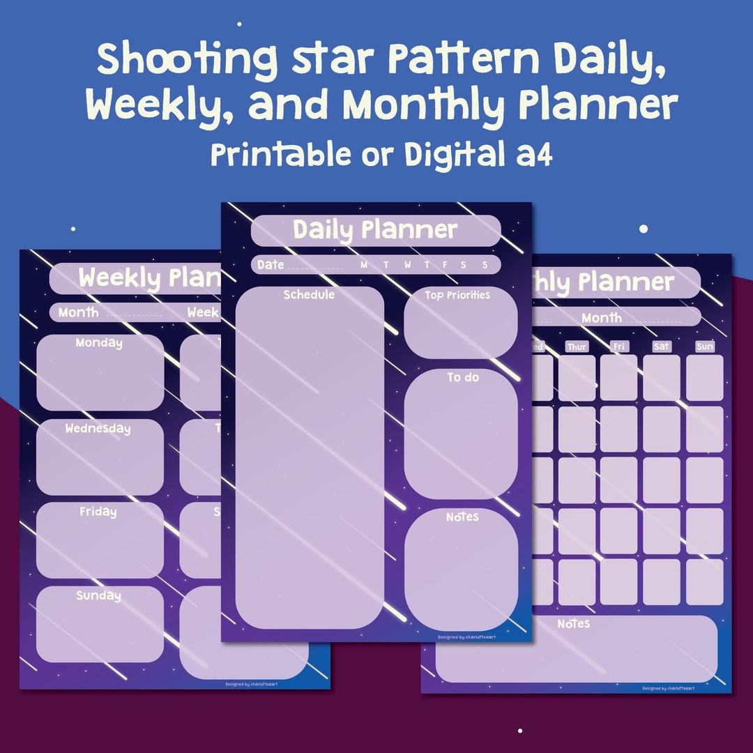Digital Planner Printable Shooting Stars Night Pattern Daily - Etsy
