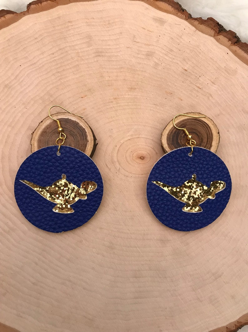 Disney Aladdin Inspired Faux Leather Earrings Genie Lamp Earrings