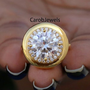 MOISSANITE ゴールドリング 18K RGP印刻 Moissanite Ring 18k Gold 925 Silver for Men Women 1ct