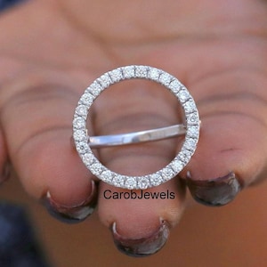 Open Circle Diamond Halo Ring, Round Brilliant Cut Moissanite Wedding Ring, Large Circle Shape Diamond Ring, Special Ring In 14K White Gold