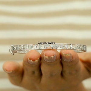 Round Cut Moissanite Wedding Bangle, Attractive Multi shape Icon Bangle For Women, 10K White Gold Full Eternity Bangle, Anniversary Gift