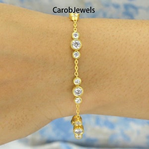 Gorgeous Round Cut Moissanite Wedding Bracelet, Bezel Setting Diamond Bracelet For Women, Everyday Wear Tennis Bracelet In 14k Yellow Gold