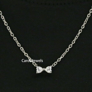 Bow Diamond Necklace, 4 MM Heart Shaped Moissanite Diamond Pendant Necklace, Wedding Necklace, 925 Sterling Silver Necklace, Gift For Her