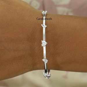Multi Shape Moissanite Diamond Women's Bangle, Engagement Bangle, Classic Cluster Diamond Wedding Bangle, 18k White Gold Bangle Bracelet