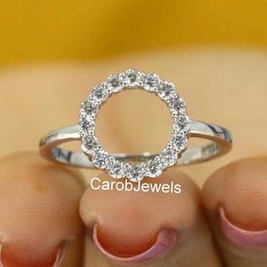 2.00 MM Round Cut Colorless Moissanite Engagement Ring, Diamond Open Circle Ring, Share Prong Setting Ring, 10k White Gold Promise Ring