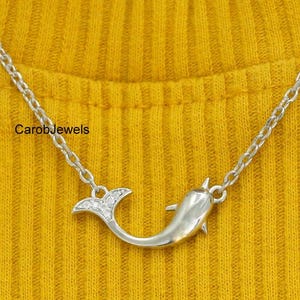 Diamond Fish Pendant Necklace, Round Cut Moissanite Wedding Necklace, Fish Necklace, Birthday Gift, Fish Lover Necklace, 925 Sterling Silver