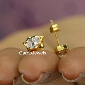 10k Yellow Gold Everyday Earrings, 6x4 MM Pear Cut Moissanite Diamond Earrings, Prong With Bezel Set Earrings, Push Back Engagement Earrings