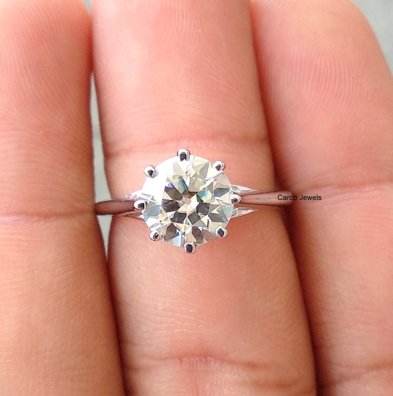 Round Cut Engagement Ring 14K/18K White Gold Engagement Ring Etsy