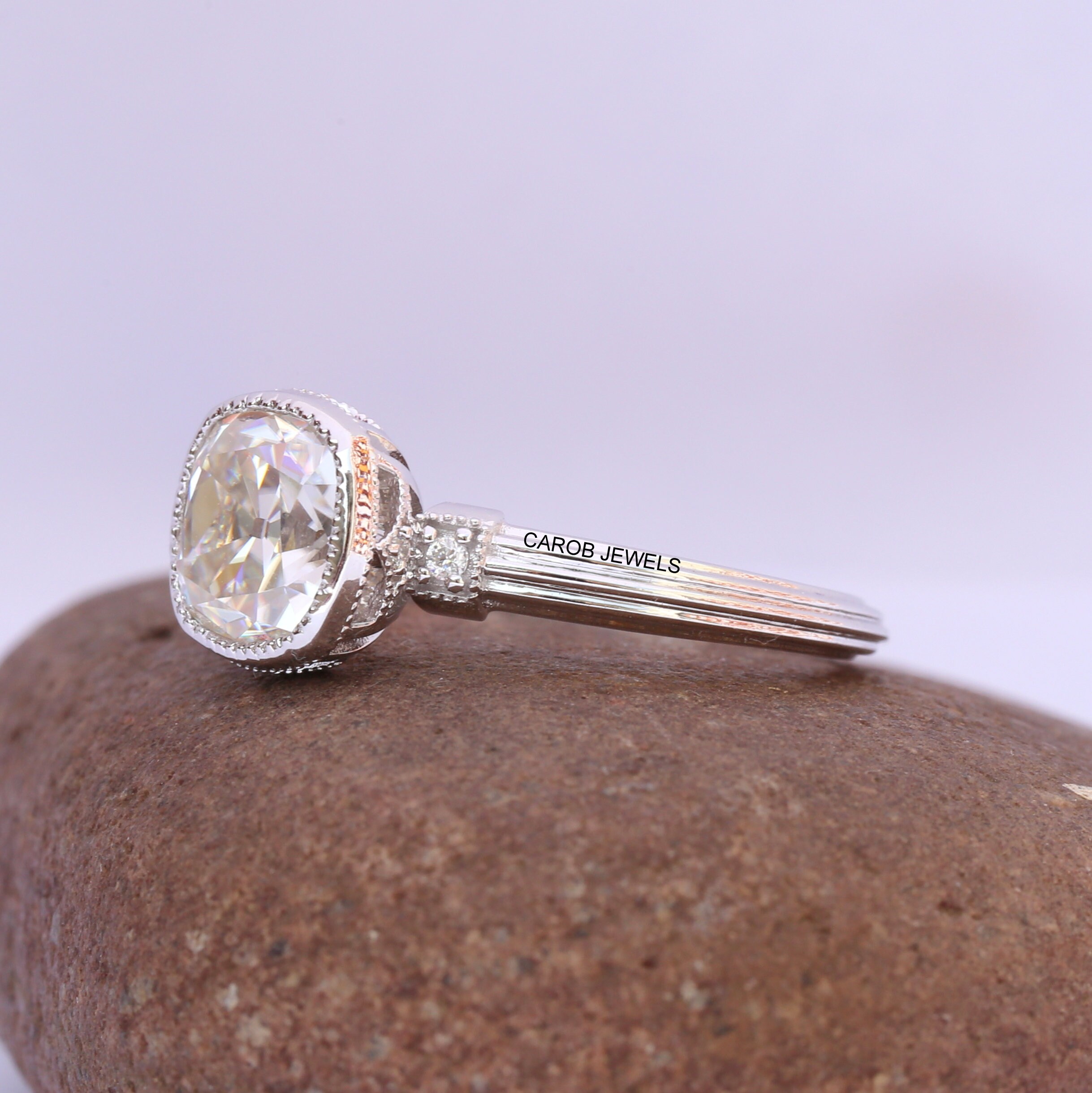 2.50 Ct Antique Cushion Moissanite Engagement Ring 14k White Etsy