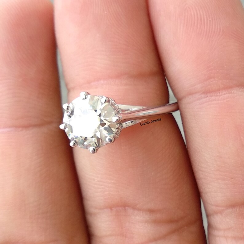 Round Cut Engagement Ring 14K/18K White Gold Engagement Ring Etsy