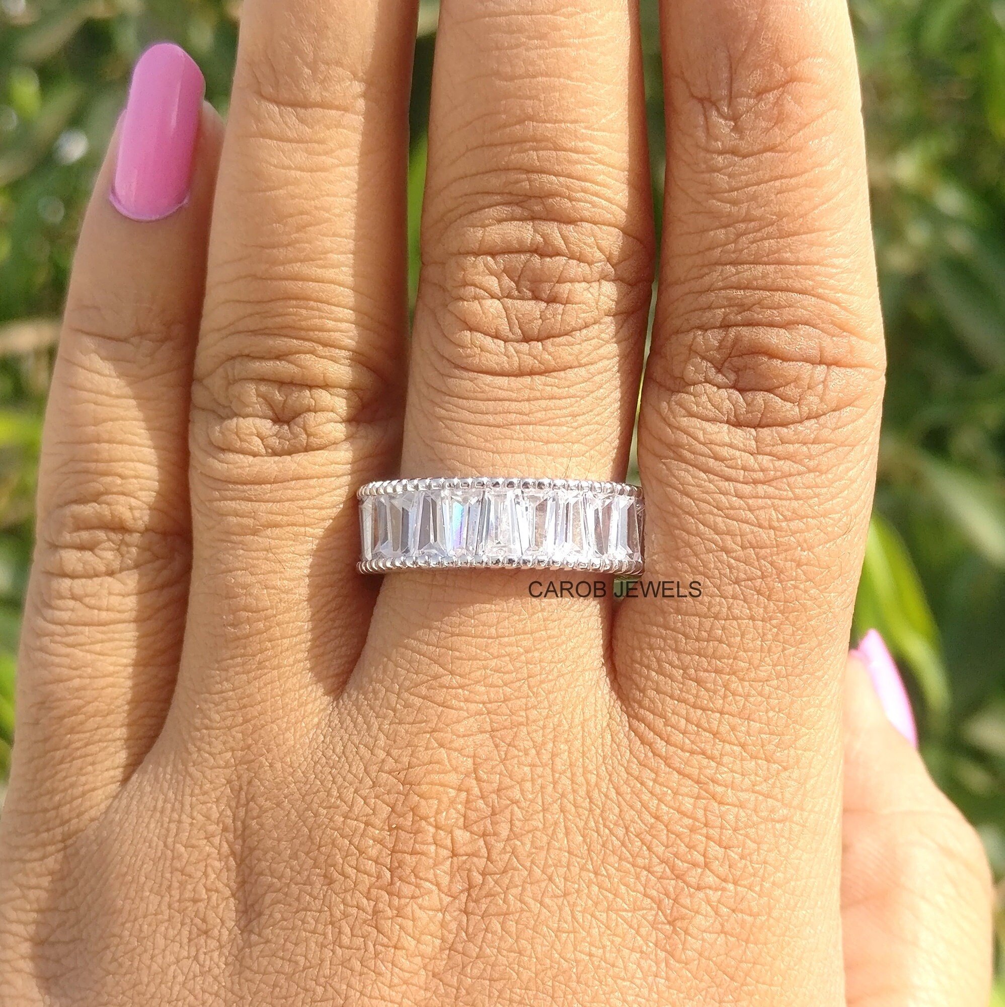 Moissanite Ring Baguette Moissanite Band Ring Full Eternity Etsy