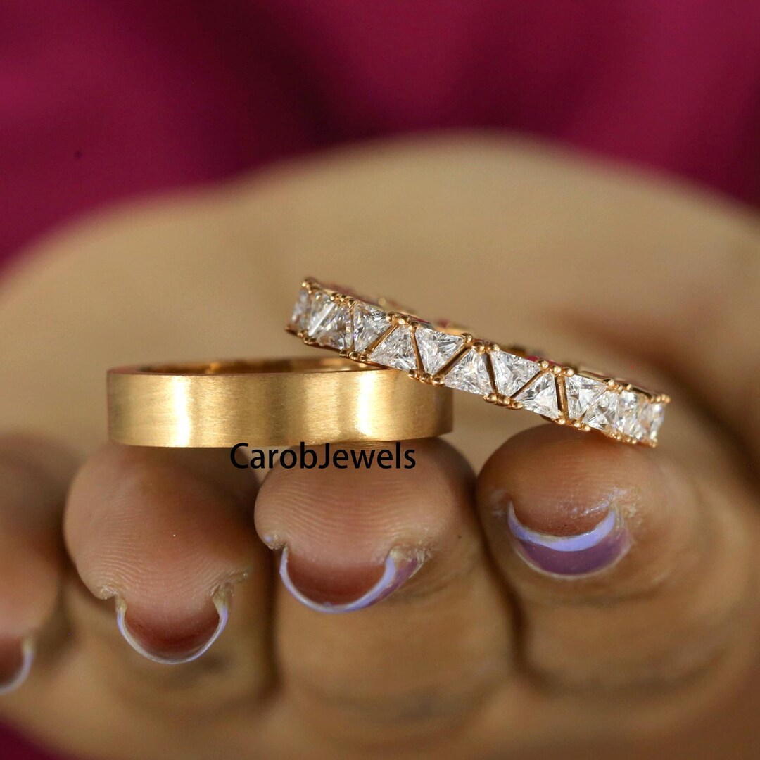 Fede nuziale Eternity, fede triangolare con diamanti, anello di