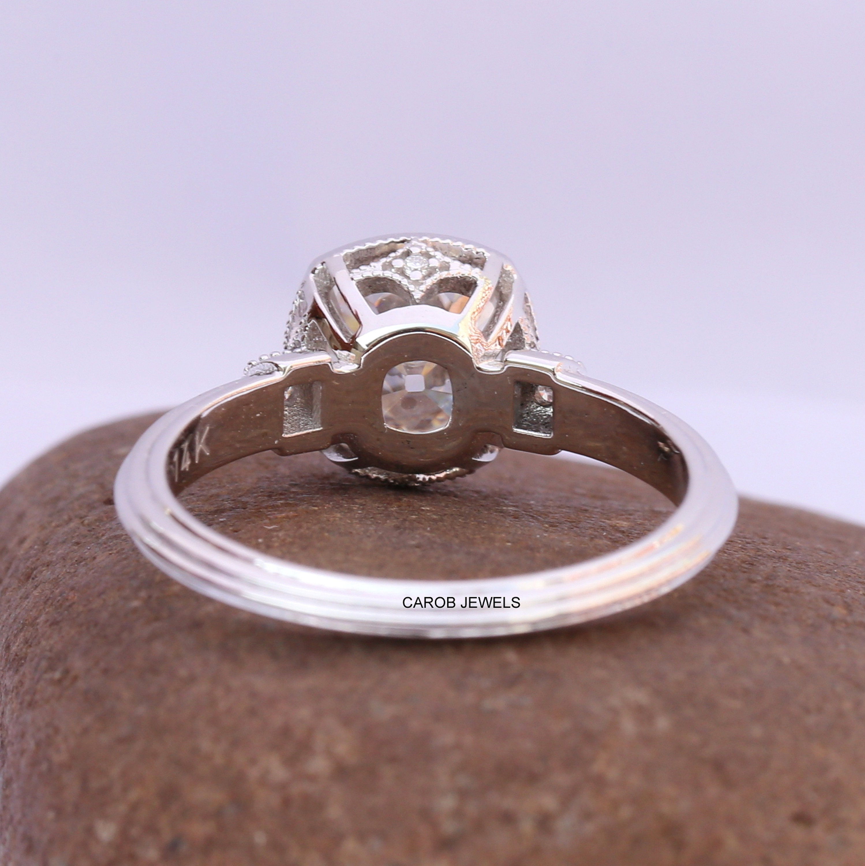 2.50 Ct Antique Cushion Moissanite Engagement Ring 14k White Etsy