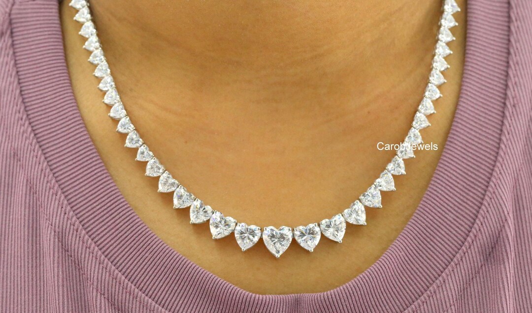 Heart Cut Colorless Moissanite Anniversary Necklace, Stunning Tennis ...