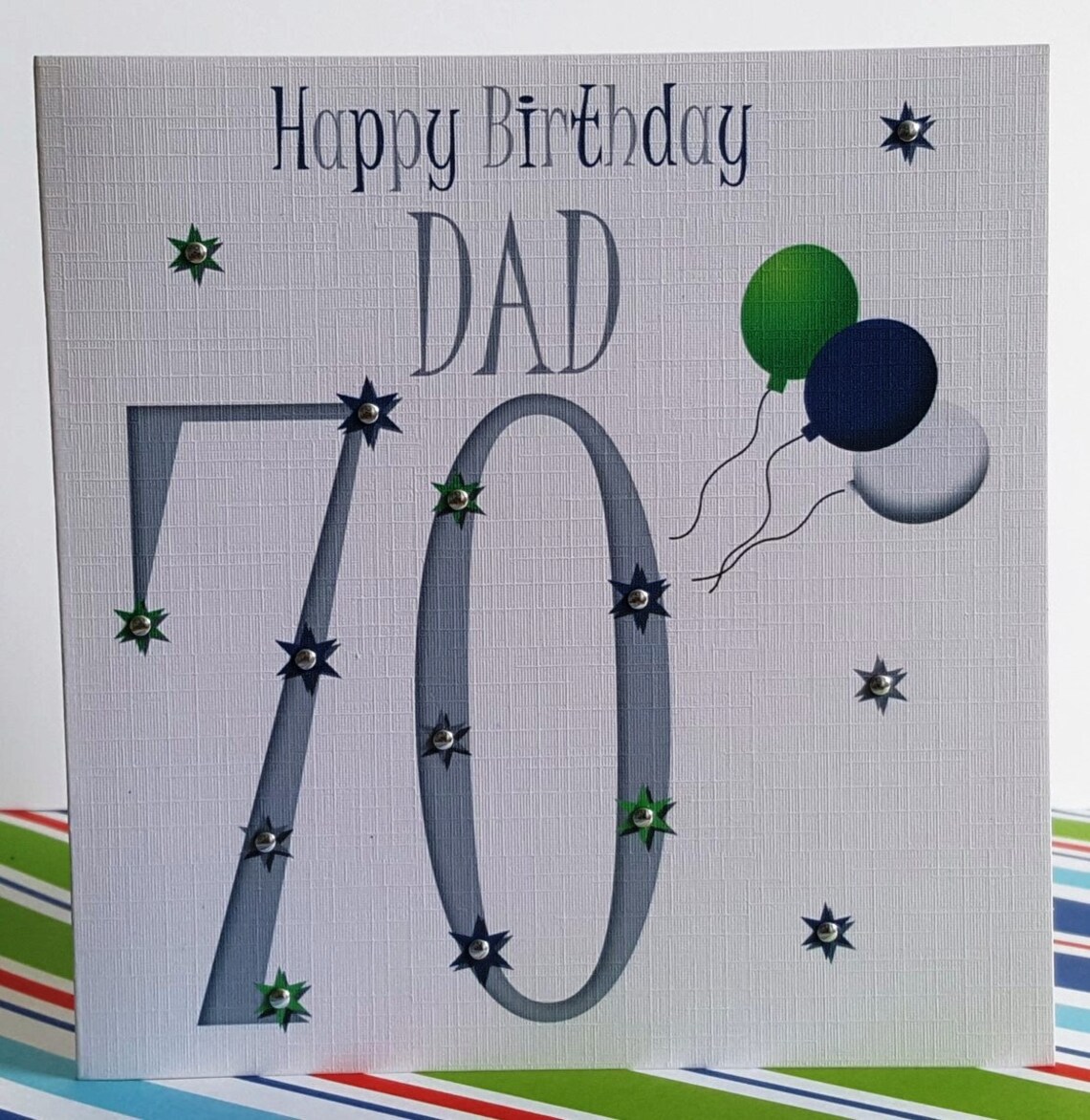 Dad 70th Happy Birthday Card Handmade Card Balloons - Etsy
