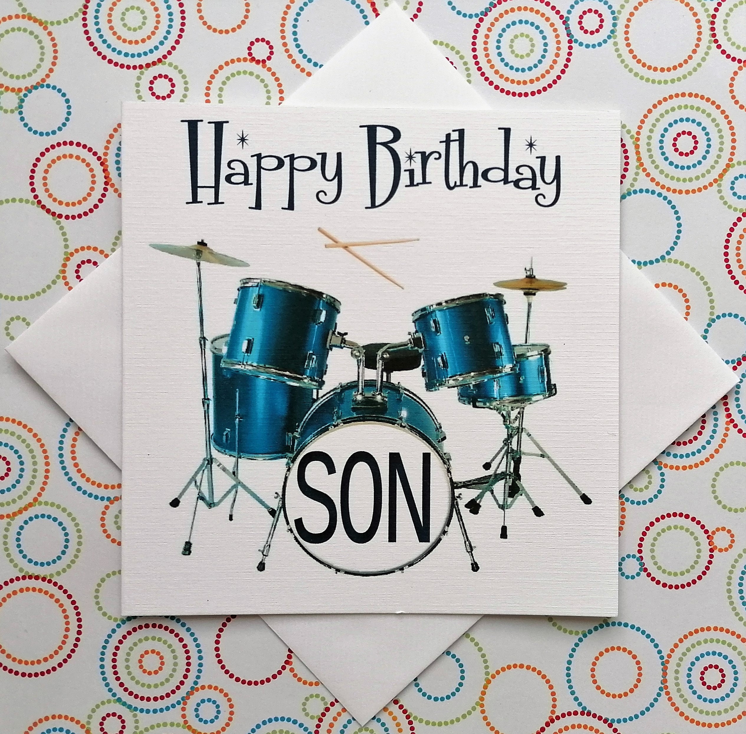 Happy Birthday Son Drums Card Etsy UK