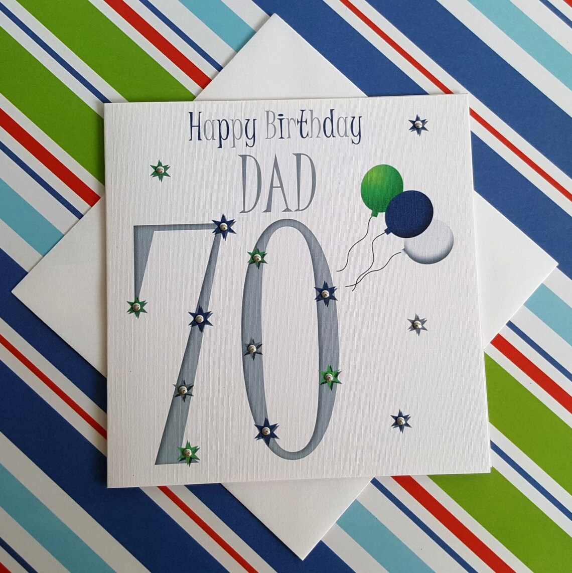 Dad 70th Happy Birthday Card Handmade Card Balloons - Etsy
