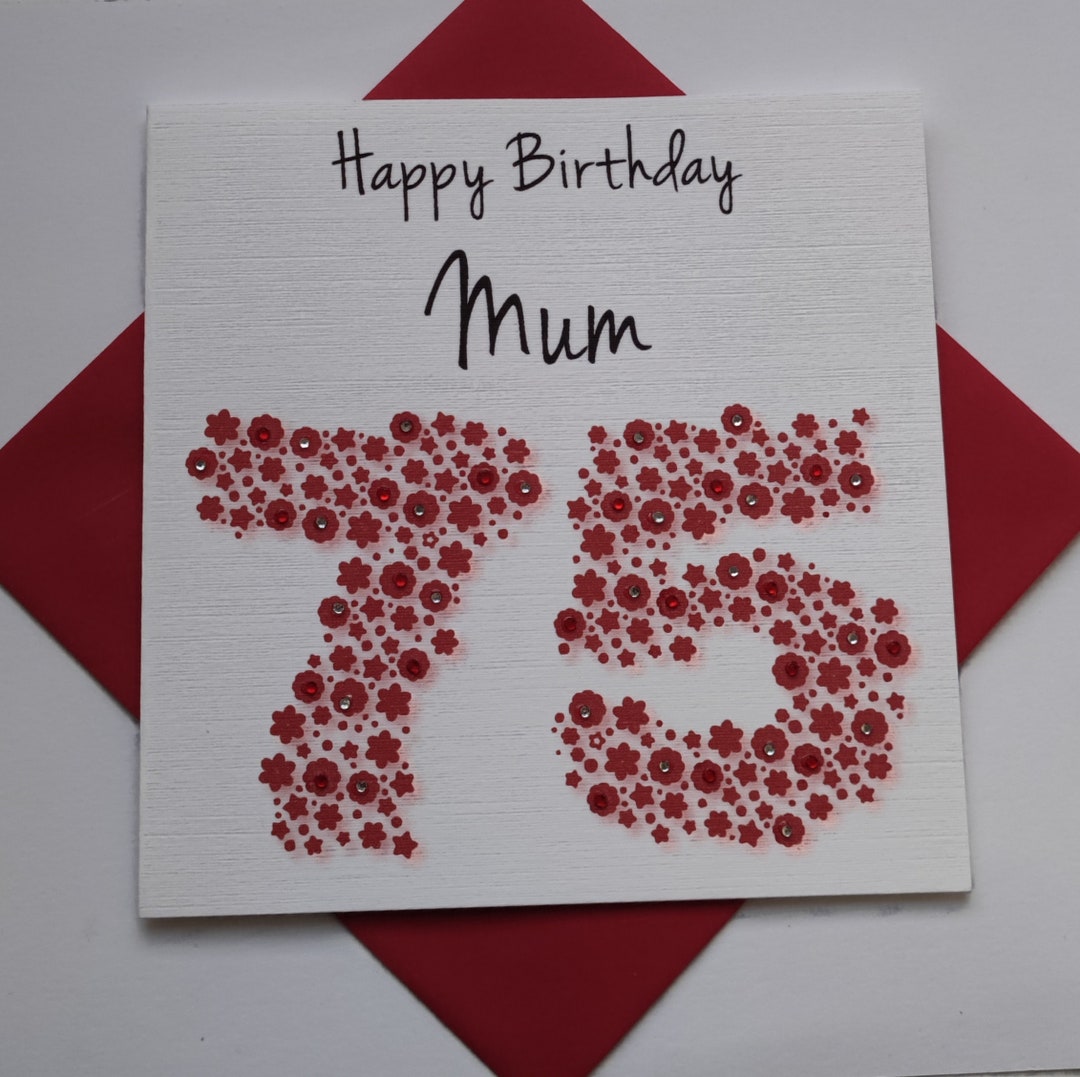 Sottobicchiere Con Scritta 'Happy 75th Birthday Mum', MDF Rigido Lucido, 9x9 Cm, Regalo Per I 75 Anni Della Mamma